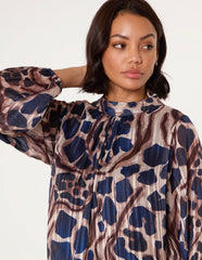 Metallic Stripe Puffball Blouse