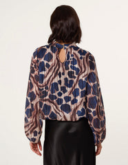 Metallic Stripe Puffball Blouse