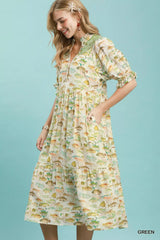 Umgee Print Tiered Midi Dress