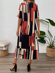 Abstract Geometric Print V-Neck Midi Dress