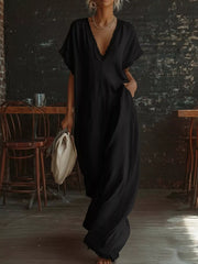 Full Size Lace Trim V-Neck Maxi Dress Plus Size