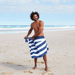 Cabana Stripe Whitsunday Navy Beach Towel - 2 sizes - The Preppy Bunny