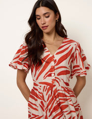 Dress With Brushstroke Leaf Print