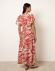 Dress With Brushstroke Leaf Print