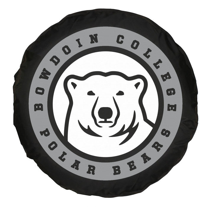 Black tire cover with a bear logo and 'Bowdoin College Polar Bears' text on a white background