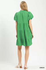 Umgee Puff Sleeve Tiered Babydoll Dress