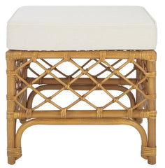 Cherilynn Rattan Pole Ottoman in Natural with White Cushion