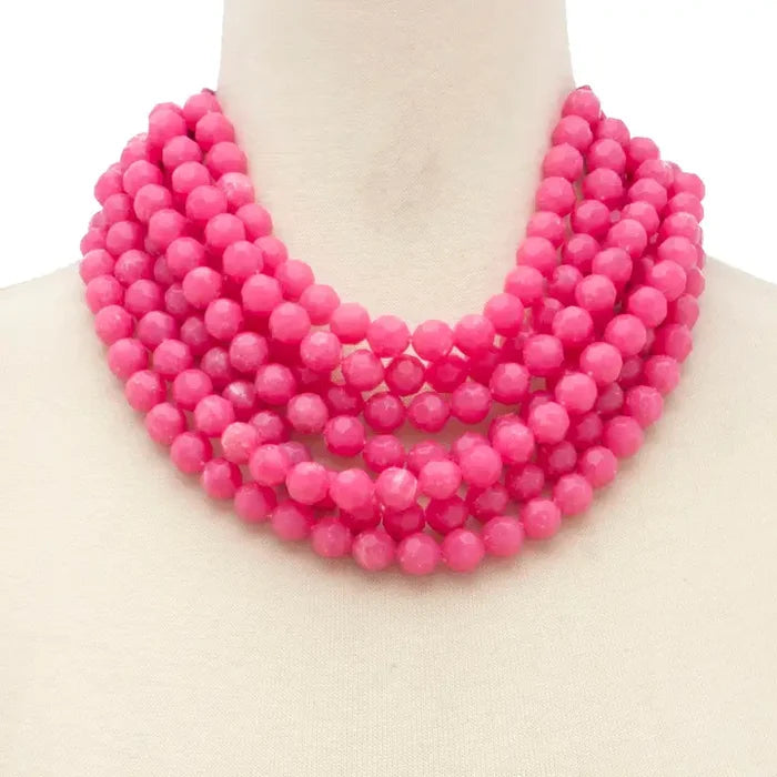 Chunky Beaded Layered Necklace-Multiple Colors