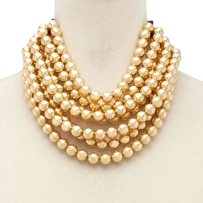 Chunky Beaded Layered Necklace-Multiple Colors