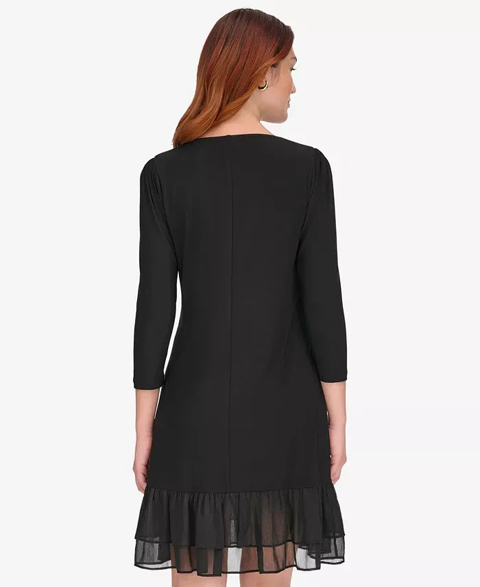 Tommy Hilfiger Women's Crewneck Ruffle Hem Dress