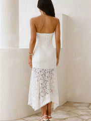 Elegant Lace Strapless Midi Dress
