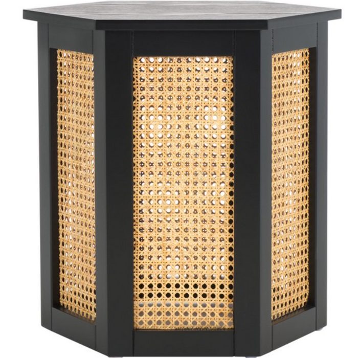 Danez Hexagon Cane Accent Table in Black and Natural
