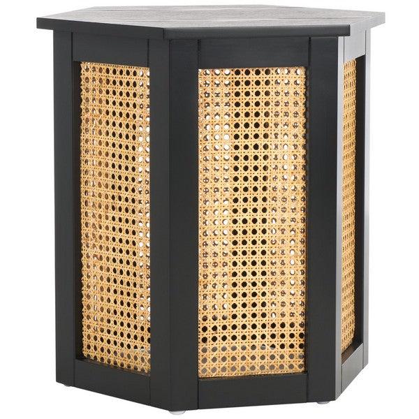 Danez Hexagon Cane Accent Table in Black and Natural