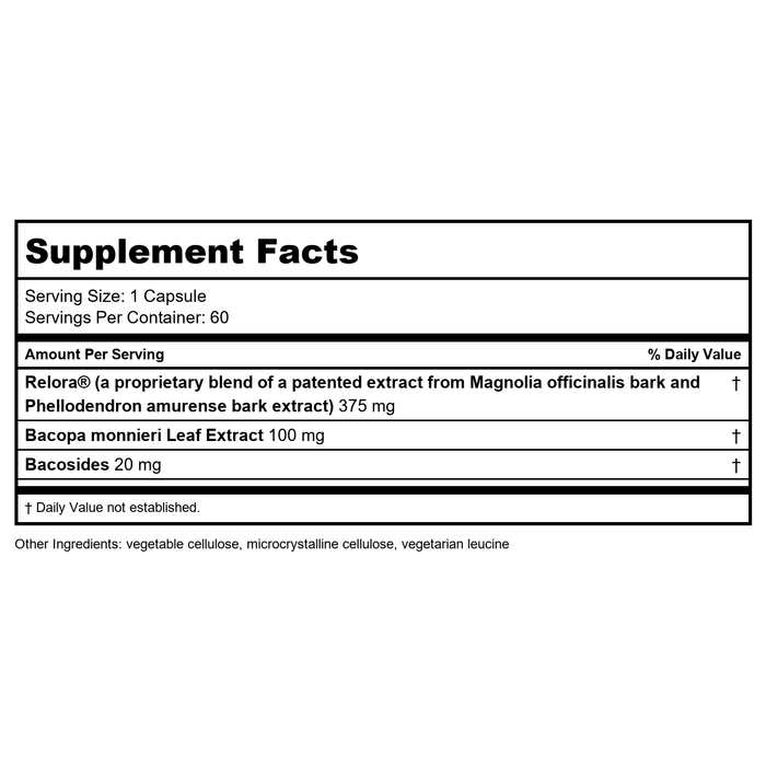 Davinci Labs - Relora with Bacopa 60 vcaps by Unknown - Supplement Facts panel