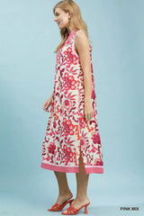 Umgee Floral Scroll Sleeveless Midi Dress