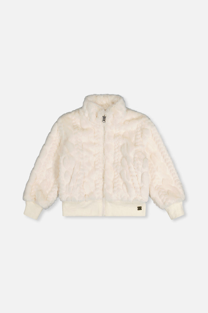 Deux Par Deux Faux Fur Jacquard Jacket in Off White