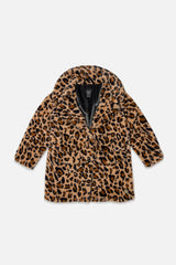 Deux Par Deux Faux Fur Long Coat in Leopard