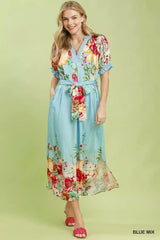 Umgee Mix Floral Border Print Midi Dress