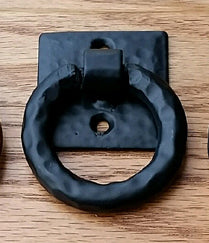 Distressed 2" ring pull with hammered back plate - Wild West Hardware