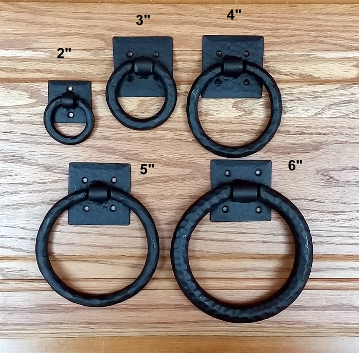 Distressed 2" ring pull with hammered back plate - Wild West Hardware