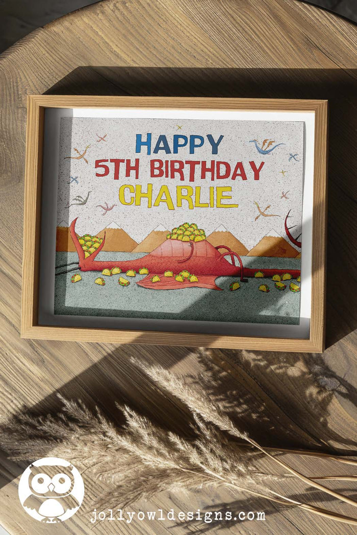 Dragons Love Tacos Birthday Party Sign - Personalized - Jolly Owl Designs