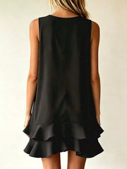 Full Size Sleeveless V-Neck Tiered Ruffle Mini Dress Plus Size
