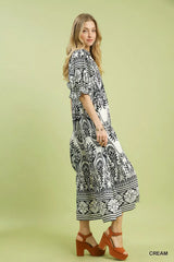 Umgee Two tone Border Print Midi Dress