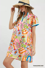 Umgee Tropical Print Collared Shift Dress
