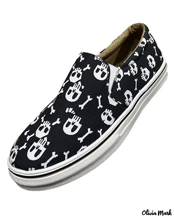 Fashion Women's Black & White Skull & Bones Slip-On Sneaker
