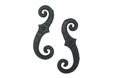 Faux Shutter Dogs Tiebacks - Stippled Scroll - 6-3/4 Inch - Black Powder Coat