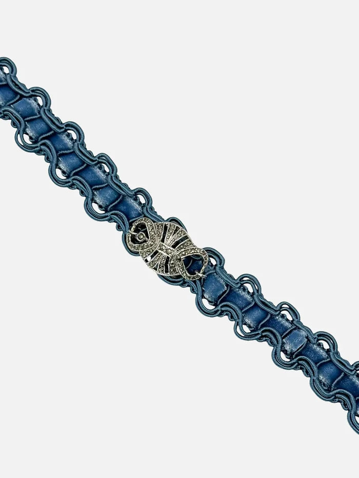 NES VINTAGE French Blue Velvet Choker With Vintage Marchasite Charm - Necklaces KOLYE