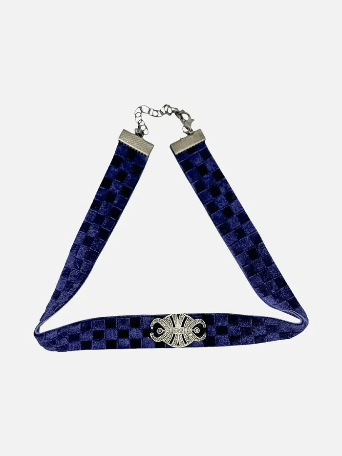 NES VINTAGE French Purple Velvet Choker With Vintage Marchasite Charm - Charms & Pendants KOLYE