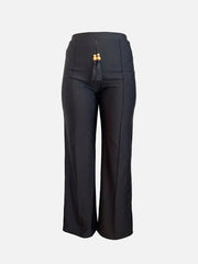 CULT FORM Fringe Pants - Black – siyah, önden görünüm, püsküllü bel detayı