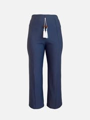 CULT FORM Fringe Pants – Navy, ön görünüm, püsküllü bağcık detayı