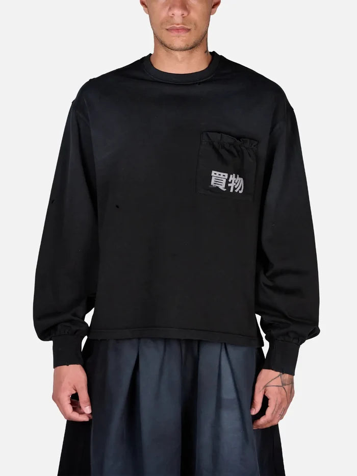 shopi go Ginzan Long Sleeve T-Shirt – siyah, önde cep detayı