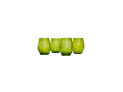 Hand Etched Green Stemless Wine Glasses, LAST Set of 4