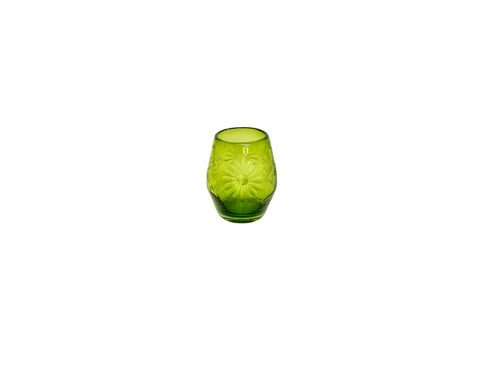 Hand Etched Green Stemless Wine Glasses, LAST Set of 4