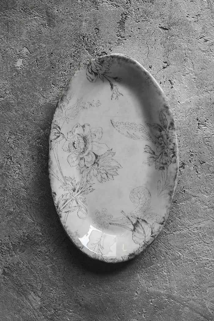 Hand-Painted Ceramic Tray - Grey Garden