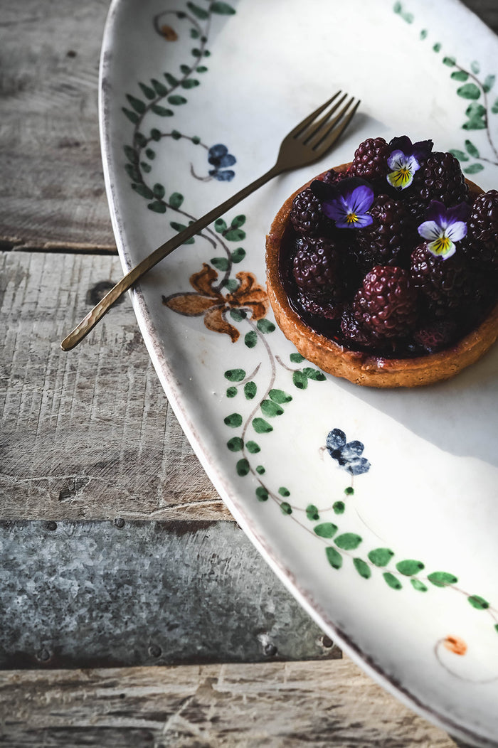 Hand-Painted Oval Ceramic Vine Platter