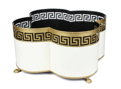 Ivory & Gold Greek Key Boarder Quatrefoil Planter - The Mayfair Hall