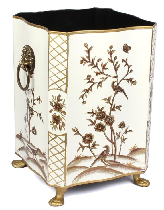 Ivory and Gold Scalloped Footed Tissue Holder or Wastepaper Basket by The Enchanted Home