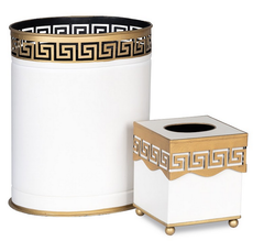 Ivory Greek Key Tissue Holder or Wastepaper Basket by The Enchanted Home