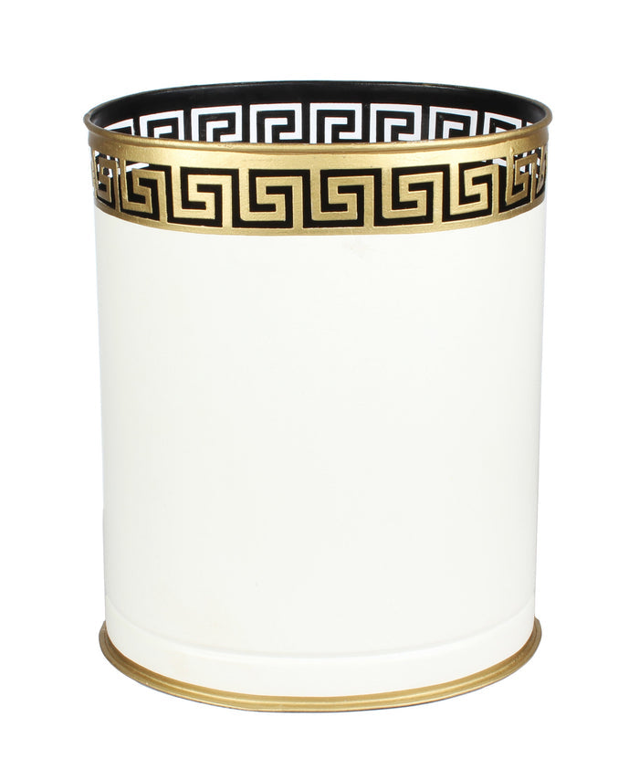 Ivory Greek Key Tissue Holder or Wastepaper Basket by The Enchanted Home