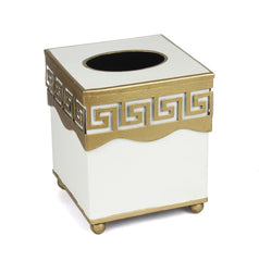 Ivory Greek Key Tissue Holder or Wastepaper Basket by The Enchanted Home