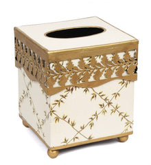 Ivory Pierced Gold Leaf Tissue Holder or Wastepaper Basket by The Enchanted Home