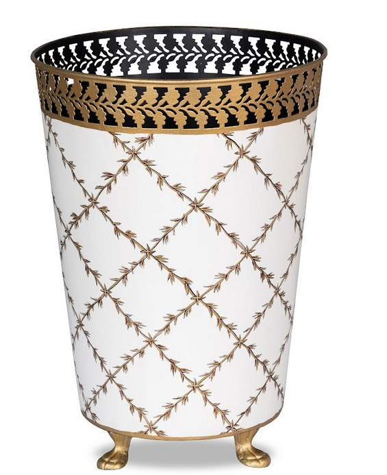 Ivory Pierced Gold Leaf Tissue Holder or Wastepaper Basket by The Enchanted Home