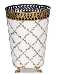 Ivory Pierced Gold Leaf Tissue Holder or Wastepaper Basket by The Enchanted Home