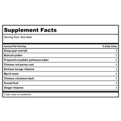 Kan Herb Essentials Dispel Stasis in The Lower Palace 4 Ounce - Supplement Facts panel