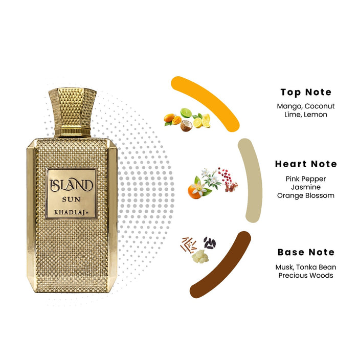 Khadlaj Island Sun 100ml tropical perfume bottle