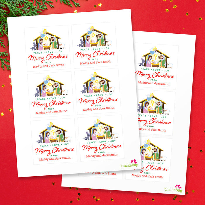 Kids' Nativity Scene Christmas Gift Labels
